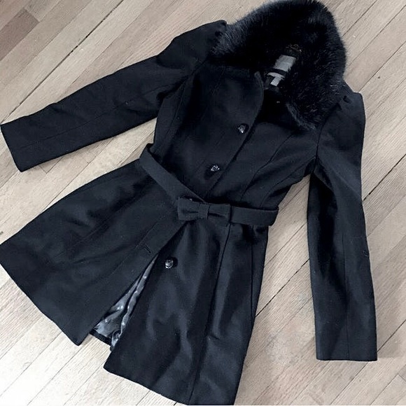 Amazing Banana Republic fur collar black trench coat - Picture 1 of 5